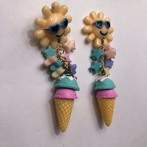 Ice cream cone sunshine star  candy 🍬 earrings cutest dangling happy smile fun
